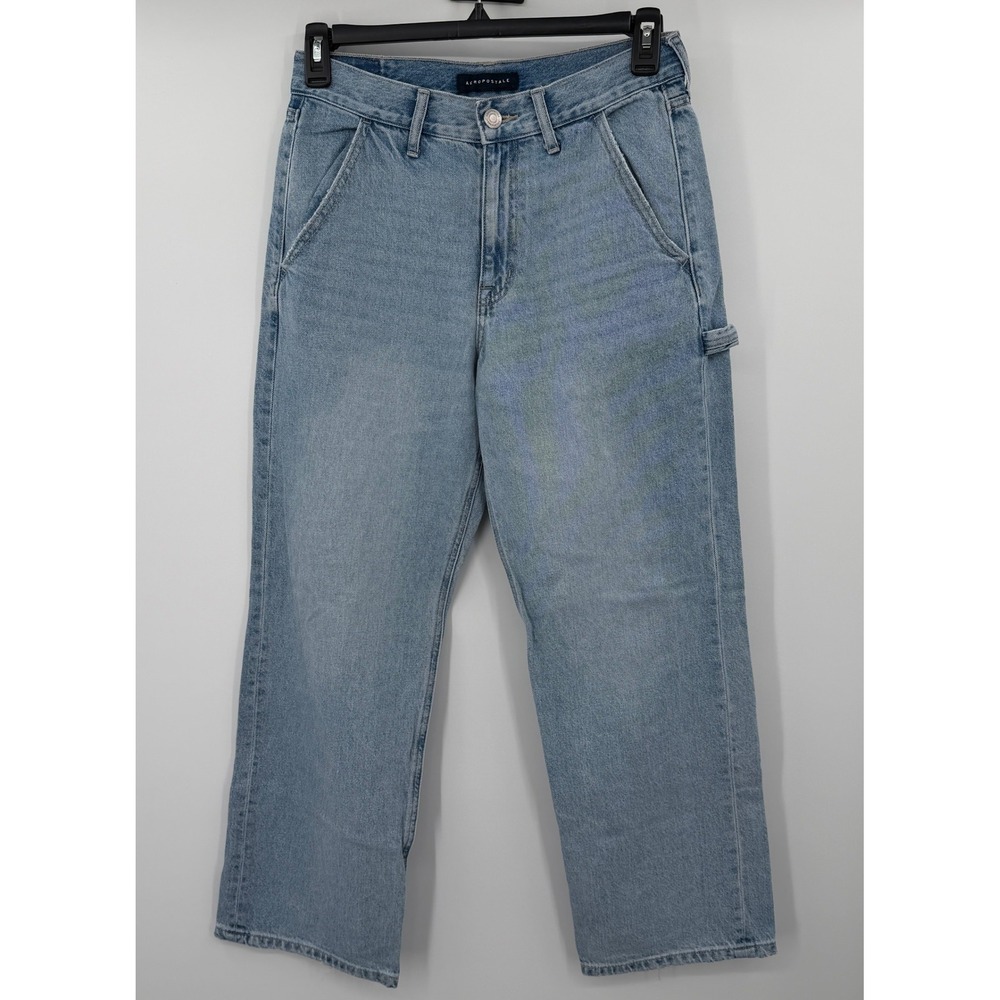 Aeropostale High Rise Baggy Carpenter Jeans Light Wash Blue Denim 6 Short